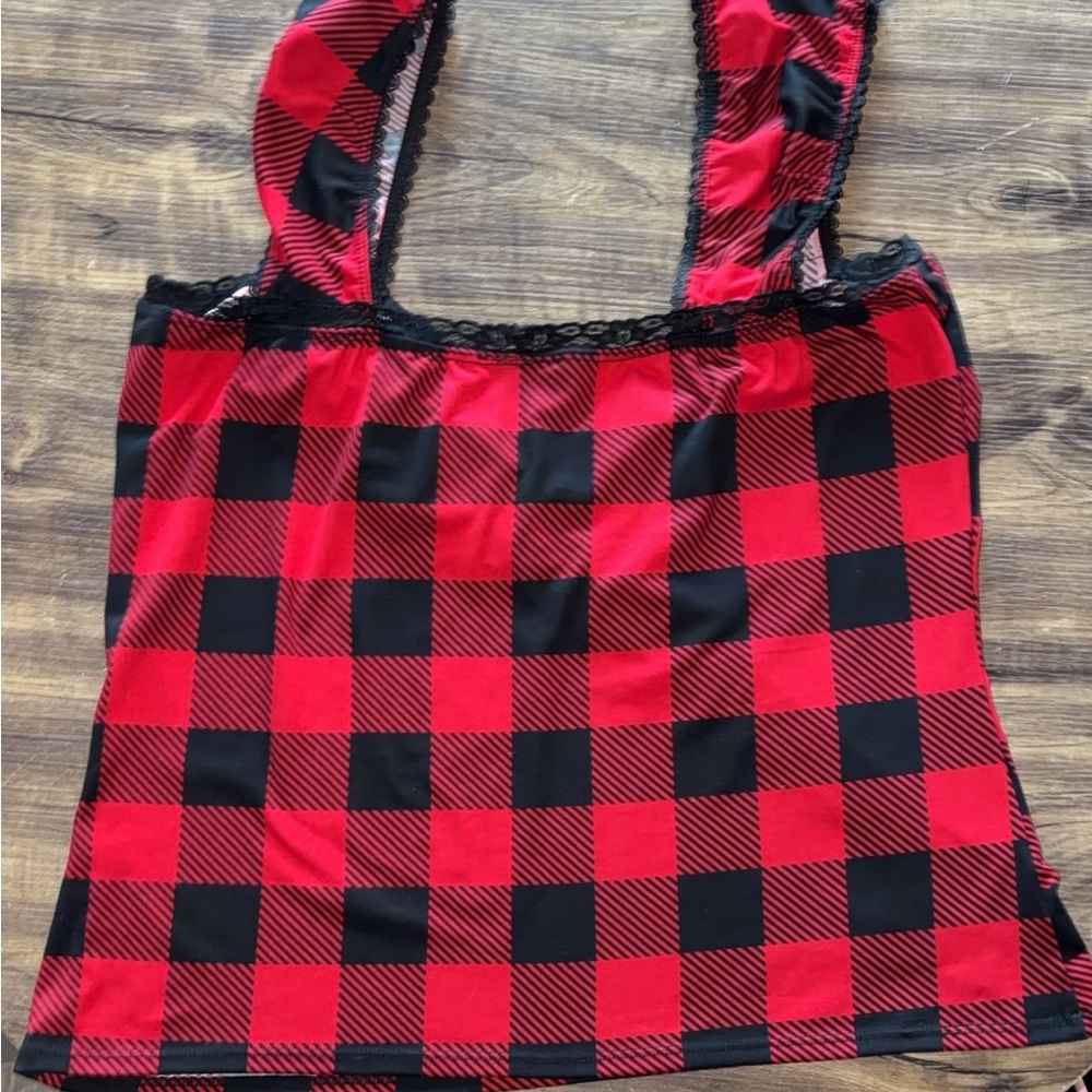 Demi Loon Sz XL Plaid Red and Black Women's Retro Vintage Tank NWOT - Picture 2 of 3